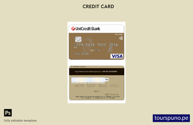 listo para imprimir Plantilla de tarjeta de crédito VISA de UniCredit Bank de Al